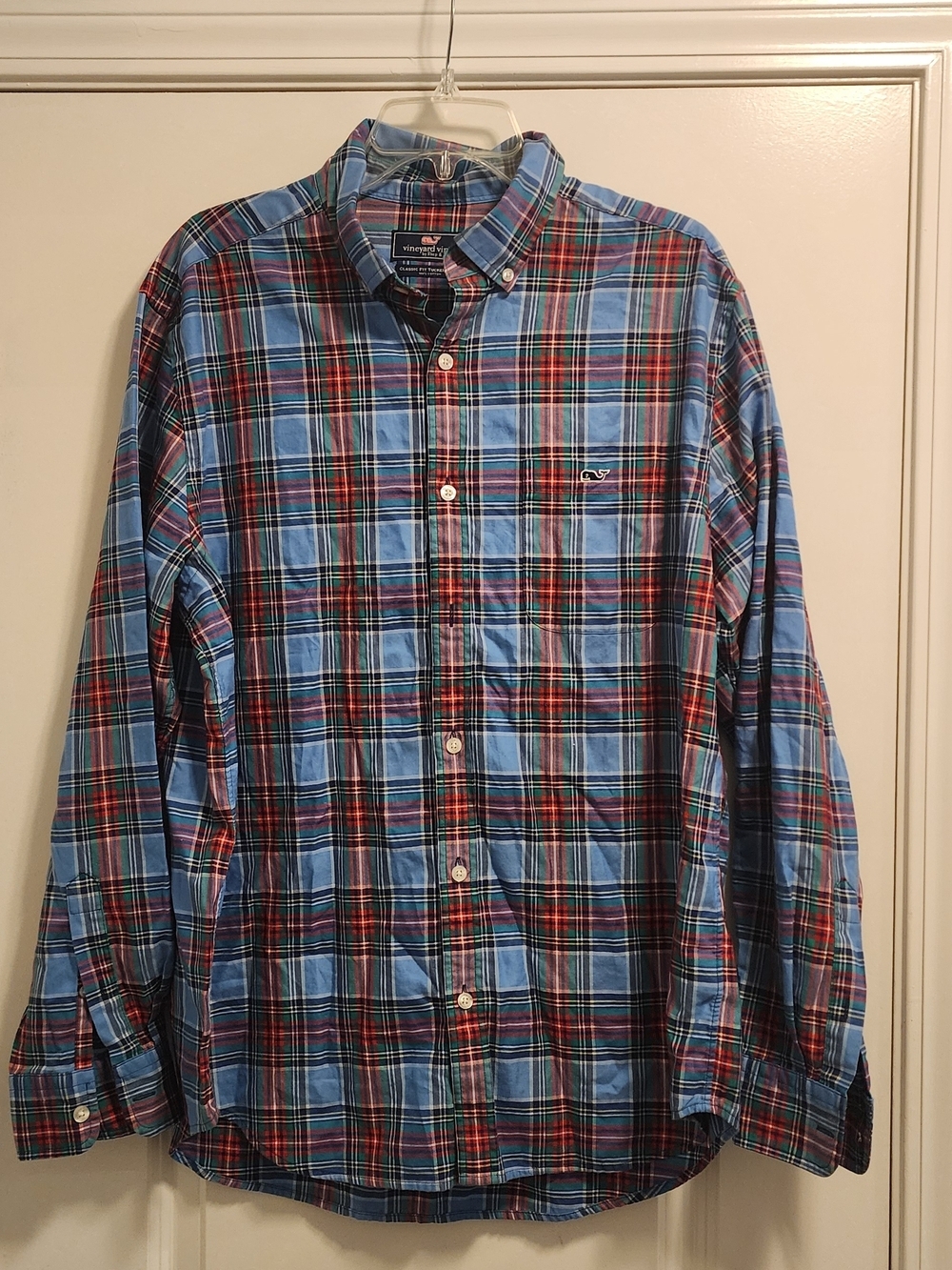 Vineyard Vines Blue Plaid Button-Down Longsleeve  Shirt 100% Cotton Sz L